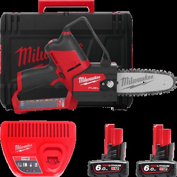 Пила ланцюгова акумуляторна безщітков MILWAUKEE, M12 FHS-602X, шина 15см (зарядний пристрій С12 С, 2 акумулятори М12 В6 6Аг, чох