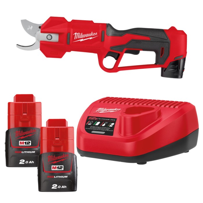 Ножиці садові - секатор акумуляторний MILWAUKEE, M12 BLPRS-202 (зарядний пристрій С12 С, 2 акумулятори М12 В2 2Аг, ремінець на з Ножиці садові - секатор акумуляторний MILWAUKEE, M12 BLPRS-202 (зарядний пристрій С12 С, 2 акумулятори М12 В2 2Аг, ремінець на з