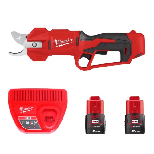 Ножиці садові - секатор акумуляторний MILWAUKEE, M12 BLPRS-202 (зарядний пристрій С12 С, 2 акумулятори М12 В2 2Аг, ремінець на з