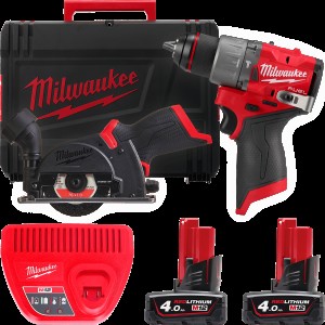 Набір з 2х інструментів акумуляторних безщіткових MILWAUKEE, M12FPP2G2-402X (зарядний пристрій С12, 2 акумулятори М12 В4 4Аг, др