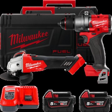 Набір акумуляторних інструментів Milwaukee M18FPP2E3-502X (ударний дриль M18 FPD3, кутова шліфувальна машина M18 FSAG125X, 2xаку