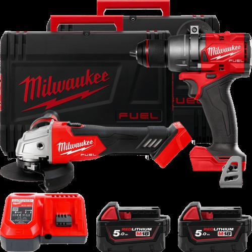Набір акумуляторних інструментів Milwaukee M18FPP2E3-502X (ударний дриль M18 FPD3, кутова шліфувальна машина M18 FSAG125X, 2xаку