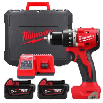 Дриль-шурупокрут з ударом акумуляторний безщітковий MILWAUKEE, M18 BLPDRC-502C, 60,5Нм (зарядний пристрій М12-18 С, 2 акумулятор