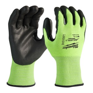 Рукавиці робочі сигнальні Hi-Vis MILWAUKEE, з опором порізам 3/C рівня, розмір 9/L