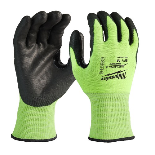 Рукавиці робочі сигнальні Hi-Vis MILWAUKEE, з опором порізам 3/C рівня, розмір 7/S