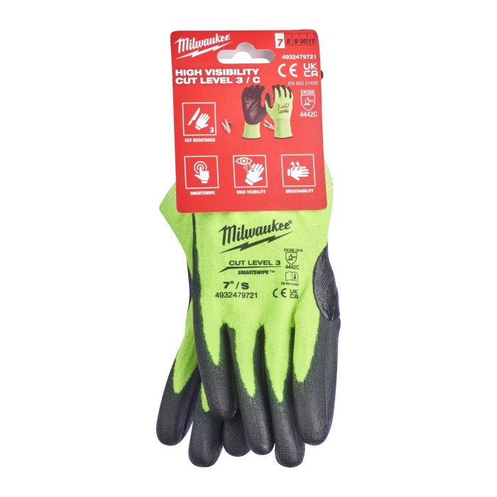 Рукавиці робочі сигнальні Hi-Vis MILWAUKEE. з опором порізам 3/С рівня, розмір 7/S, (144 пари) Рукавиці робочі сигнальні Hi-Vis MILWAUKEE. з опором порізам 3/С рівня, розмір 7/S, (144 пари)