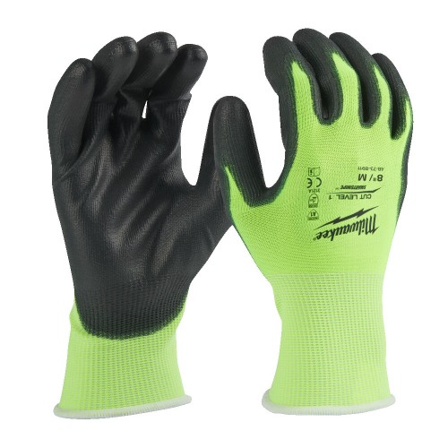 Рукавиці робочі сигнальні Hi-Vis MILWAUKEE, з опором порізам 1/A рівня, розмір 8/M