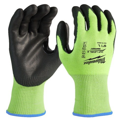 Рукавиці робочі сигнальні Hi-Vis MILWAUKEE, з опором порізам 2/B рівня, розмір 7/S