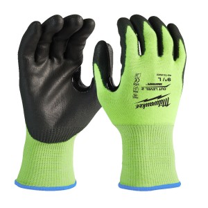 Рукавиці робочі сигнальні Hi-Vis MILWAUKEE, з опором порізам 2/B рівня, розмір 10/XL