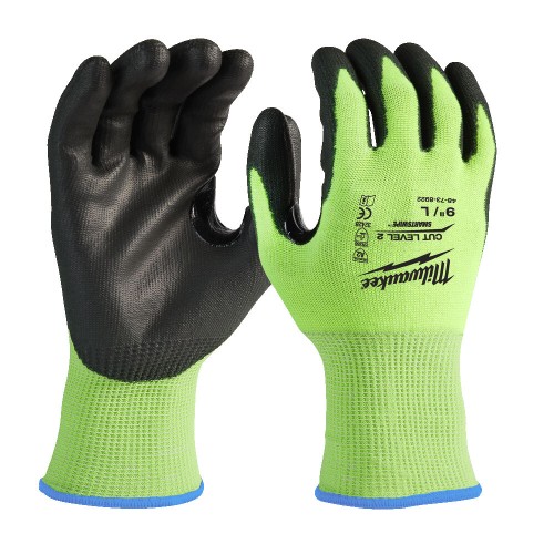 Рукавиці робочі сигнальні Hi-Vis MILWAUKEE, з опором порізам 2/B рівня, розмір 10/XL