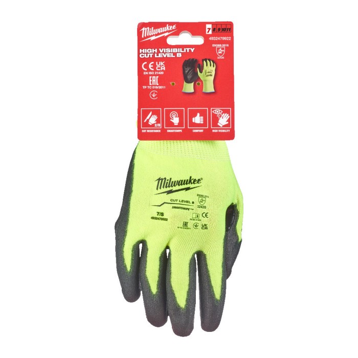 Рукавиці робочі сигнальні Hi-Vis MILWAUKEE, з опором порізам 2/B рівня, розмір 11/XXL Рукавиці робочі сигнальні Hi-Vis MILWAUKEE, з опором порізам 2/B рівня, розмір 11/XXL