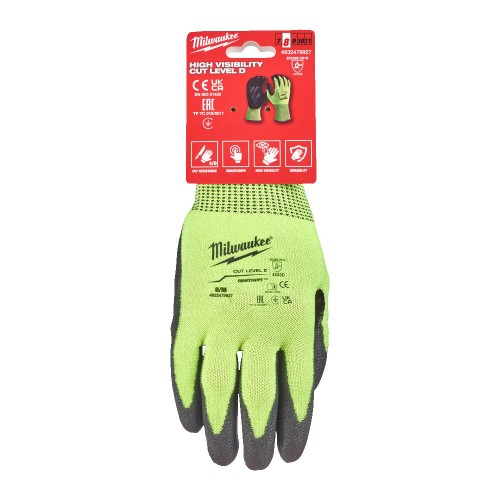 Рукавиці робочі сигнальні Hi-Vis MILWAUKEE, з опором порізам 4/D рівня, розмір 8/M
