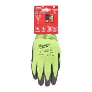 Рукавиці робочі сигнальні Hi-Vis MILWAUKEE, з опором порізам 4/D рівня, розмір 9/L