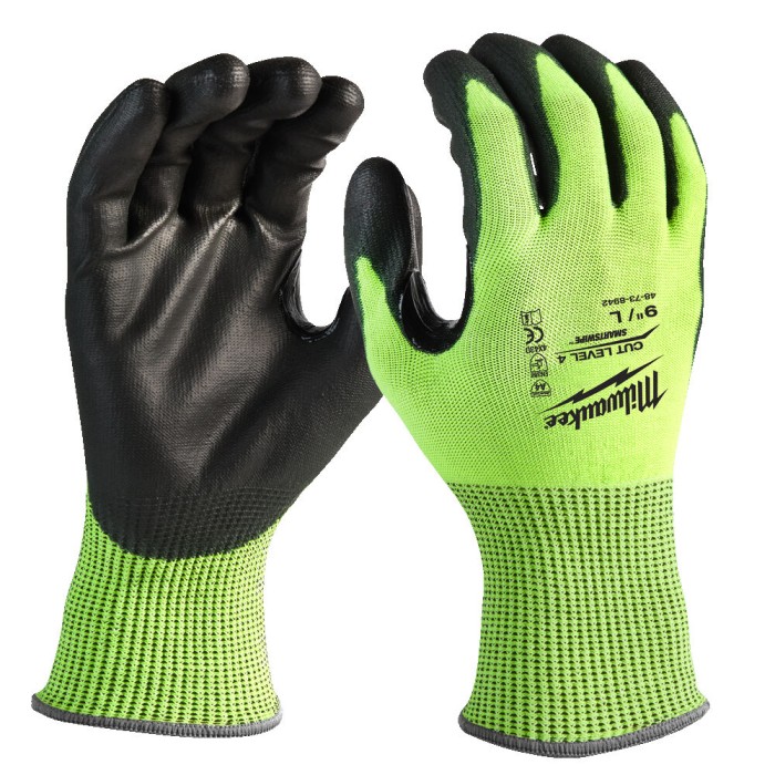 Рукавиці робочі сигнальні Hi-Vis MILWAUKEE, з опором порізам 4/D рівня, розмір 11/XXL Рукавиці робочі сигнальні Hi-Vis MILWAUKEE, з опором порізам 4/D рівня, розмір 11/XXL