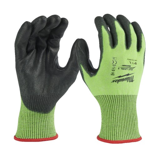Рукавиці робочі сигнальні Hi-Vis MILWAUKEE, з опором порізам 5/E рівня, розмір 9/L