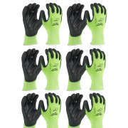 Рукавиці робочі сигнальні Hi-Vis MILWAUKEE, з опором порізам 3/C рівня, розмір 7/S, (12 пар)
