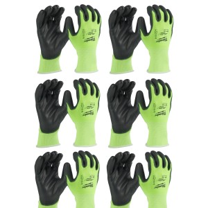 Рукавиці робочі сигнальні Hi-Vis MILWAUKEE, з опором порізам 3/C рівня, розмір 7/S, (12 пар)