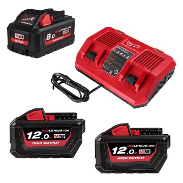 Енергокомплект Li-Ion MILWAUKEE, M18 HNRGO1-823 (зарядний пристрій M18 DFC, 1 акумулятор М18 НВ8 8Аг, 2 акумулятори М18 НВ12 12А