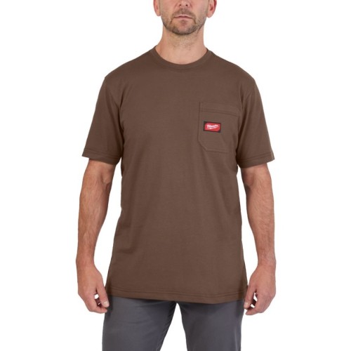 Футболка MILWAUKEE. WTSSBR-XXL з кишенею та коротким рукавом, коричнева, (розмір XXL)