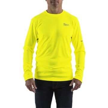 Футболка MILWAUKEE, WWLSYL-XXL дихаюча з довгим рукавом, жовта Hi-Vis, (розмір XXL)