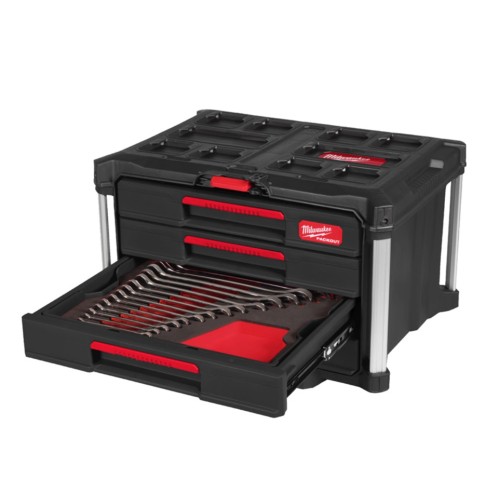 Ящик з 4-ма висувними відсіками PACKOUT MILWAUKEE та набором ручного інструменту, (244шт)