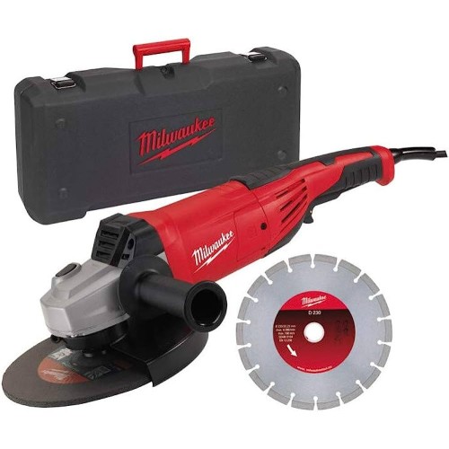 Шліфмашина кутова MILWAUKEE, AG 22-230 DMS DSET, 2200Вт, діаметр 230мм (алмазний диск, захисний кожух, бічна рукоять, опорна та