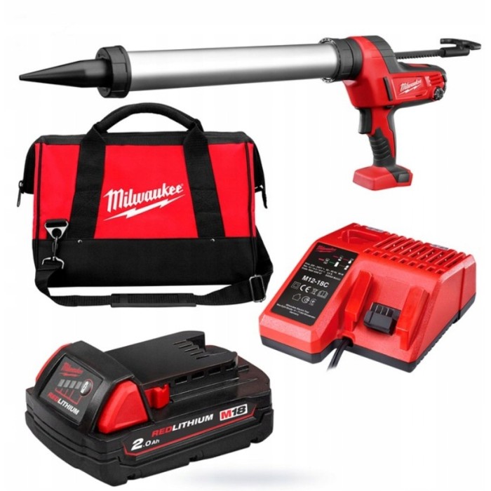 Пістолет для герметиків акумуляторний MILWAUKEE, C18 PCG/600A-201В, 600мл (заряд.пристрій М12-18 С, 1 акумулятор М18 В2 2Аг, алю Пістолет для герметиків акумуляторний MILWAUKEE, C18 PCG/600A-201В, 600мл (заряд.пристрій М12-18 С, 1 акумулятор М18 В2 2Аг, алю