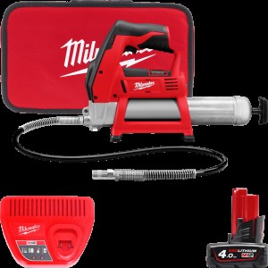 Шприц для змащування акумуляторний MILWAUKEE, M12 GG-401B (зарядний пристрій, 1 акумулятор М12 В4 4Ач, алюмінієва туба, сумка)