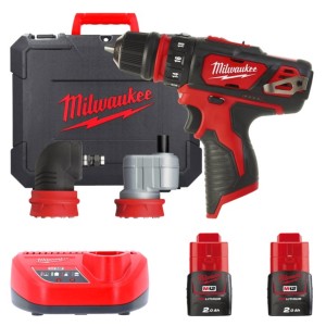 Дриль-шурупокрут акумуляторний MILWAUKEE, M12 BDDXKIT-202C, 32Нм (зарядний пристрій С12 С, 2 акумулятори М12 В2 2Аг, 3 насадки,