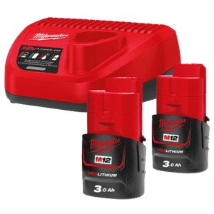 Енергокомплект Li-Ion MILWAUKEE, M12 NRG-302 (зарядний пристрій С12 С, 2 акумулятори М12 В3 3Аг, картонне пакування)