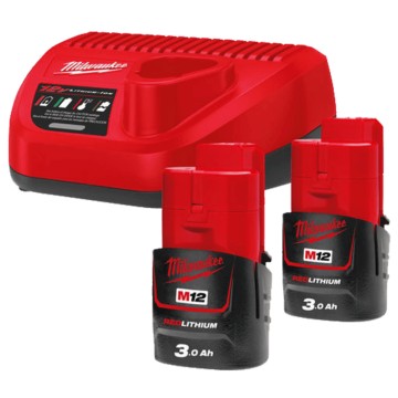 Енергокомплект Li-Ion MILWAUKEE, M12 NRG-302 (зарядний пристрій С12 С, 2 акумулятори М12 В3 3Аг, картонне пакування)
