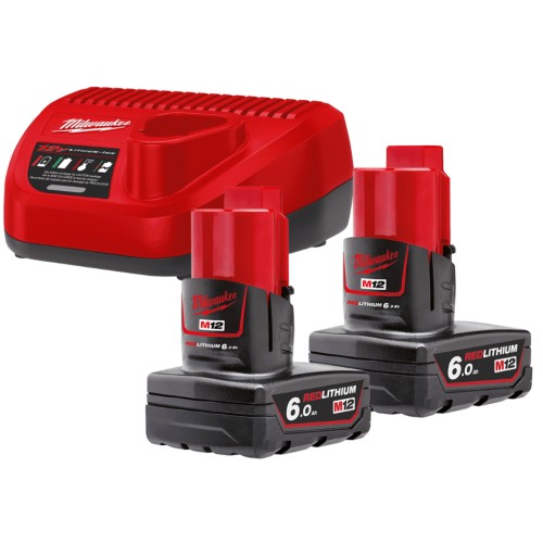 Енергокомплект Li-Ion MILWAUKEE, M12 NRG-602 (зарядний пристрій, 2 акумулятори В6 6Аг, картонне пакування)