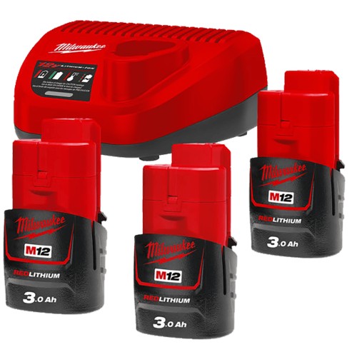 Енергокомплект Li-Ion MILWAUKEE, M12 NRG-303 (зарядний.пристрій С12 С, 3 акумумулятори М12 В3 3Аг, картонне пакуванння)