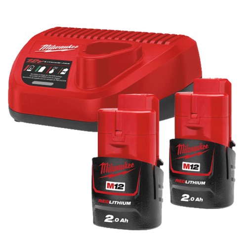 Енергокомплект Li-Ion MILWAUKEE, M12 NRG-202 (зарядний пристрій С12, 2 акумулятори В2 2Аг, картонне пакуванння)