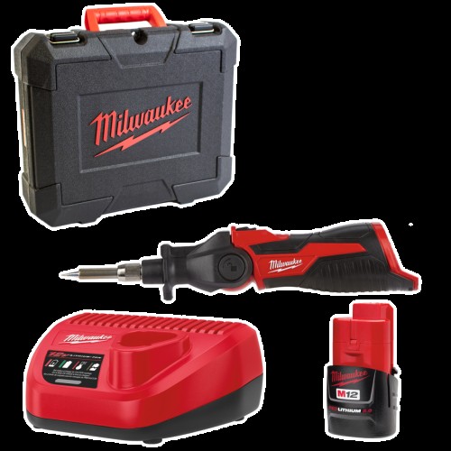Паяльник акумуляторний MILWAUKEE, M12 SI-201C (зарядний пристрій С12 С, 1 акумулятор М12 В2 2Аг, жало, кейс)