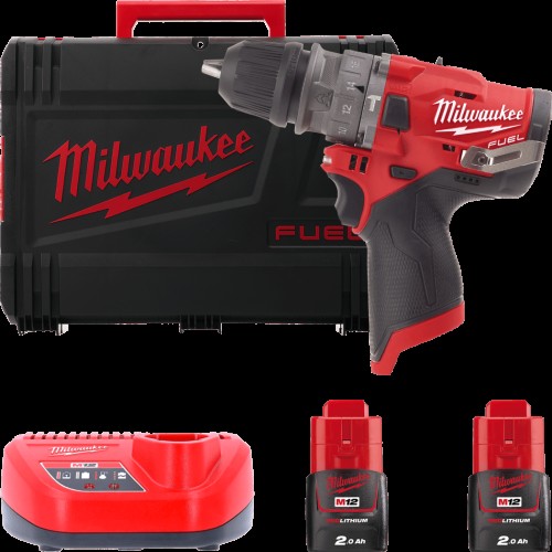 Дриль-шуруповерт з ударом акумуляторний безщітковий MILWAUKEE, M12 FPDX-202X, 37Нм (зарядний пристрій С12 С, 2 акумулятори М12 В