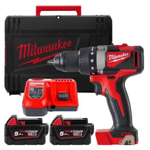 Дриль-шуруповерт акумуляторний безщітковий MILWAUKEE, M18 BLDD2-502X, 82Нм (зарядний пристрій М12-18 FС, 2 акумулятори М18 В5 5А