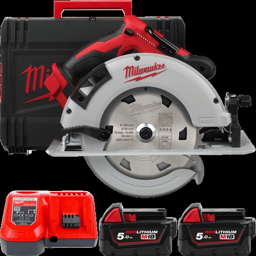 Пила дискова ручна аккумуляторна MILWAUKEE, M18 BLCS66-502X, діаметр 165мм (зарядний пристрій M12-18 FC, 2 акумулятори M18 B5 5А