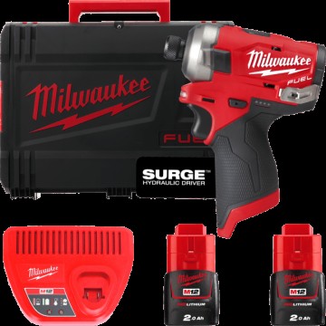 Шурупокрут ударний гідравлічний акумуляторний безщітковий 1/4'' HEX MILWAUKEE, M12 FQID-202X, 50Нм (зарядний пристрій С12 С, 2 а