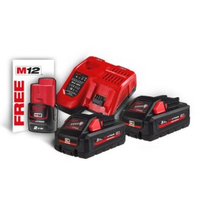 Енергокомплект Li-Ion MILWAUKEE, M18 HNRG-302 (зарядний пристрій M12-18FC, 2 акумулятори М18 HВ3 3Аг, картонне пакування) + акум