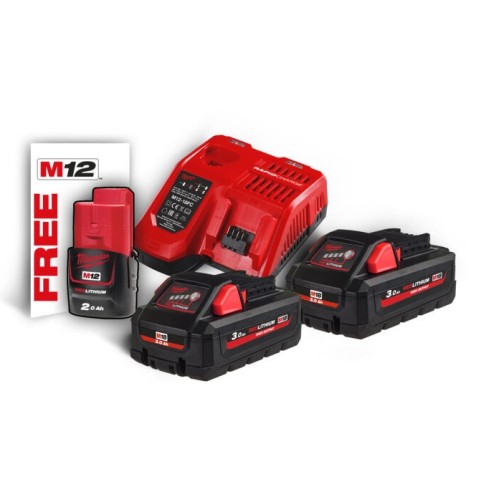 Енергокомплект Li-Ion MILWAUKEE, M18 HNRG-302 (зарядний пристрій M12-18FC, 2 акумулятори М18 HВ3 3Аг, картонне пакування) + акум