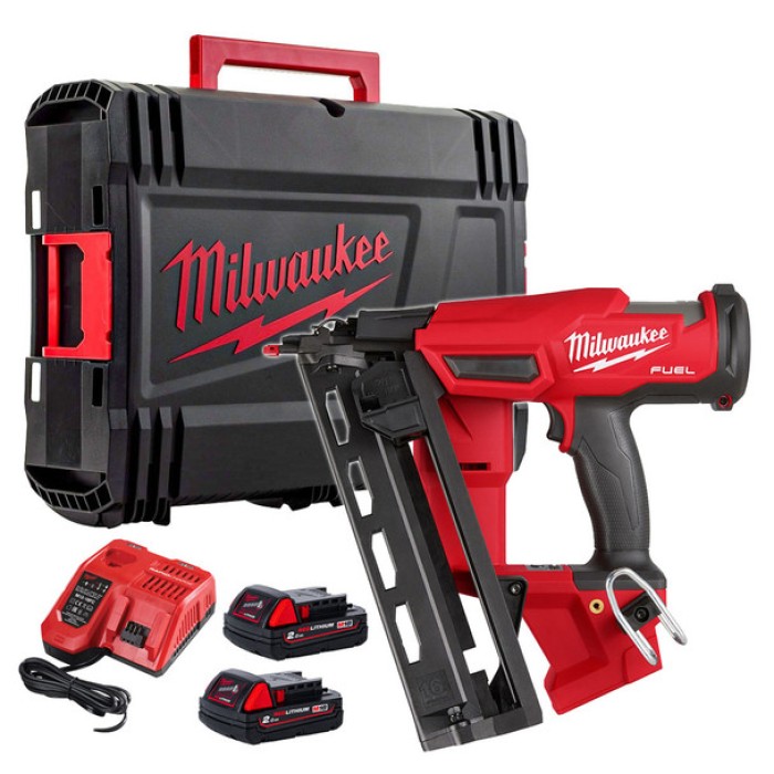 Пістолет цвяхозабивний акумуляторний безщітковий MILWAUKEE, M18 FN16GA-202X (зарядний пристрій M12-18 FC, 2 акумулятори М18 В2 2 Пістолет цвяхозабивний акумуляторний безщітковий MILWAUKEE, M18 FN16GA-202X (зарядний пристрій M12-18 FC, 2 акумулятори М18 В2 2