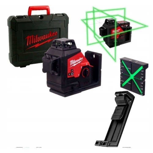 Нівелір 3D лазерний акумуляторний MILWAUKEE, M12 3PL-0C (360 градусів, зелений промінь) (каркас, аксесуари, кейс)