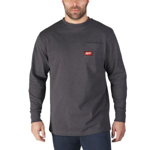 Футболка MILWAUKEE, WTLSG-XXL з кишенею та довгим рукавом, темно-сіра, (розмір XXL)