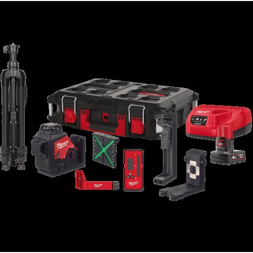 Нівелір лазерний 3D акумуляторний MILWAUKEE, M12 3PLKIT-401P (360 градусів, зелений промінь) (заміна на 4933499379)