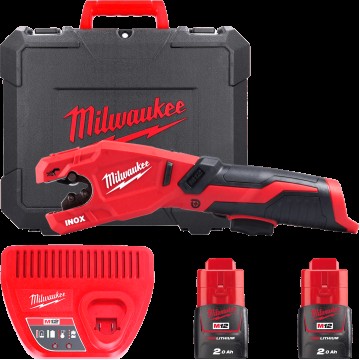 Труборіз акумуляторний по нержавіючій сталі MILWAUKEE, M12 PCSS-202C (зарядний пристрій С12 С, 2 акумулятори М12 В2 2Аг, кейс)