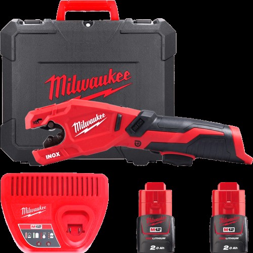 Труборіз акумуляторний по нержавіючій сталі MILWAUKEE, M12 PCSS-202C (зарядний пристрій С12 С, 2 акумулятори М12 В2 2Аг, кейс)