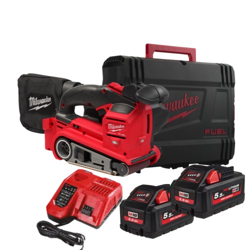 Шліфмашина стрічкова акумуляторна безщіткова MILWAUKEE, M18 FBTS75-552X (зарядний пристрій M12-18 FC., 2 акумулятори М18 HВ5.5 5
