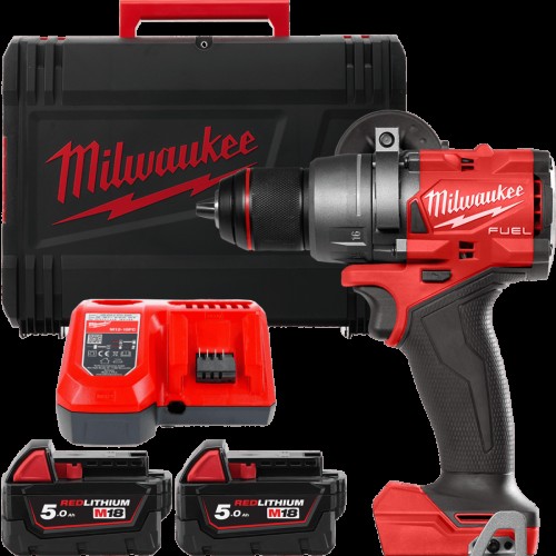Дриль-шуруповерт акумуляторний безщітковий MILWAUKEE, M18 FDD3-502X, 158Нм (зарядний пристрій М12-18 FC, 2 акумулятори М18 В5 5А