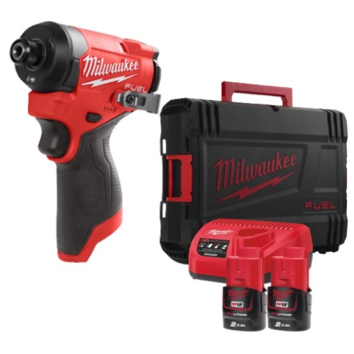 Шуруповерт ударний акумуляторний безщітковий 1/4'' HEX MILWAUKEE, M12 FID2-202Х, 170Нм (зарядний пристрій С12 С, 2 акумулятори М Шуруповерт ударний акумуляторний безщітковий 1/4'' HEX MILWAUKEE, M12 FID2-202Х, 170Нм (зарядний пристрій С12 С, 2 акумулятори М